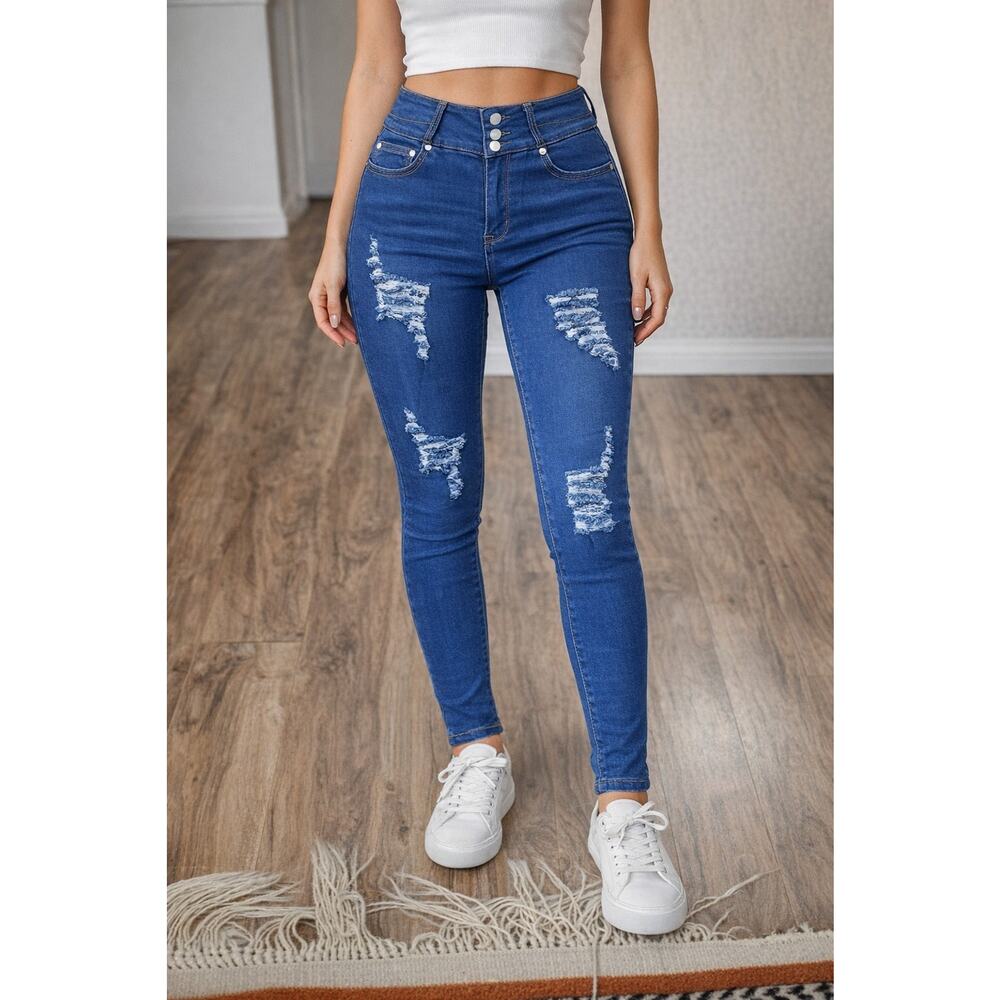 T&Y Fashion Women's Blue Denim Jeans 11/12 Y2K Low Rise Stretch